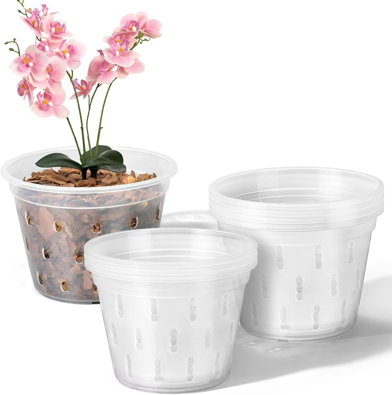 RAOOKIF 4 5 6 7 Inch Clear Orchid Pots for Repotting, 8 Pack Plastic Orchid Pots with Holes, Clear Pots for Orchid (4 Inch)