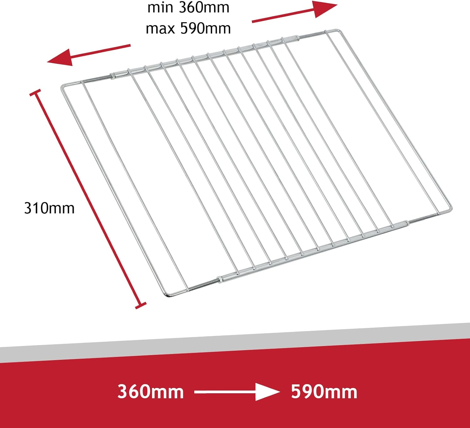 SPARES2GO Universal Extendable Adjustable Shelf with Locking Arms for All Oven Cooker & Grill (360Mm - 590Mm) image number 5