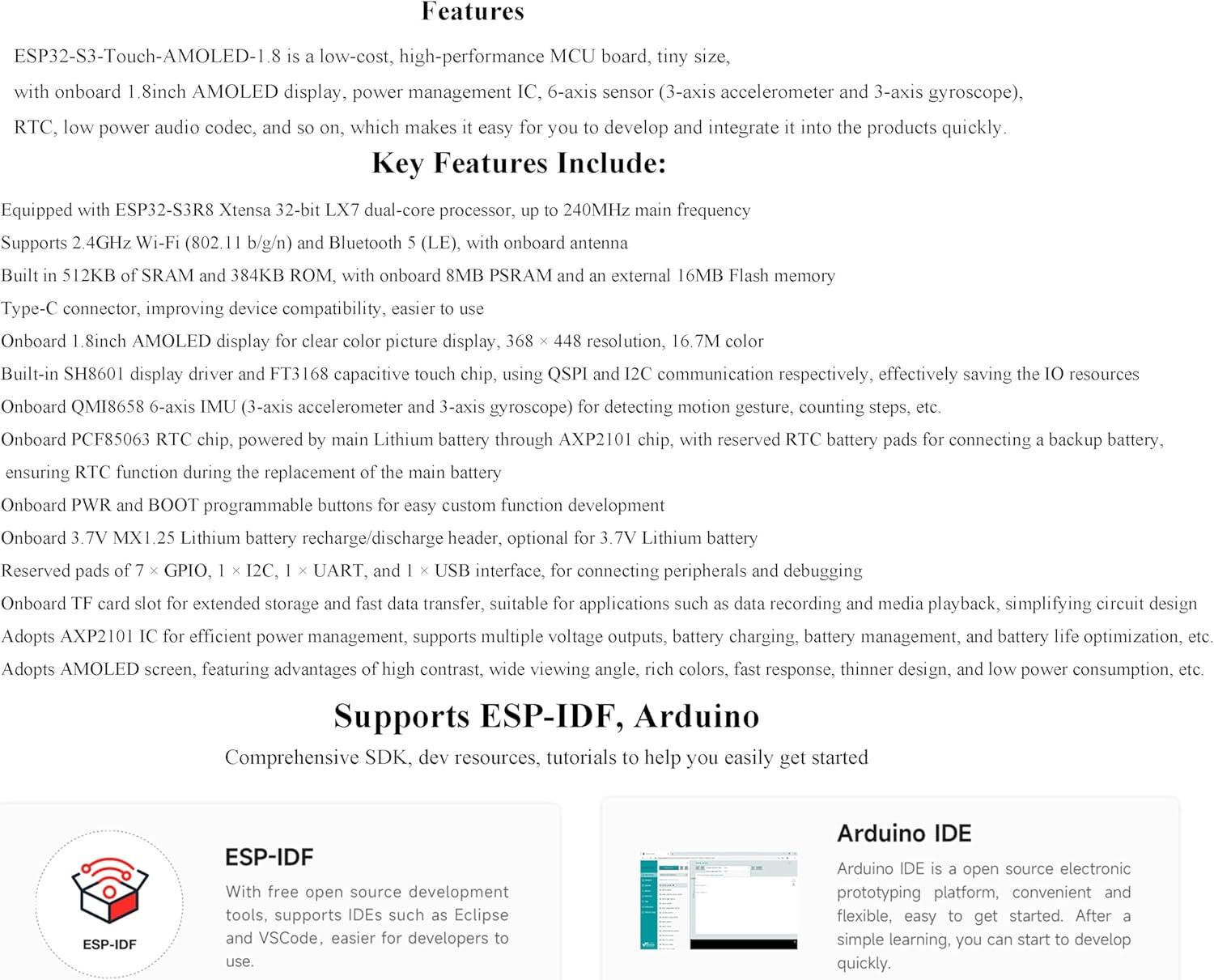 Ueekkoo ESP32-S3 1.8Inch AMOLED Touch Display Development Board, 32-Bit LX7 Dual-Core Processor, 368&times;448 Pixels, Onboard Audio Codec, Support Offline Speech Recognition and AI Speech Interaction image number 1