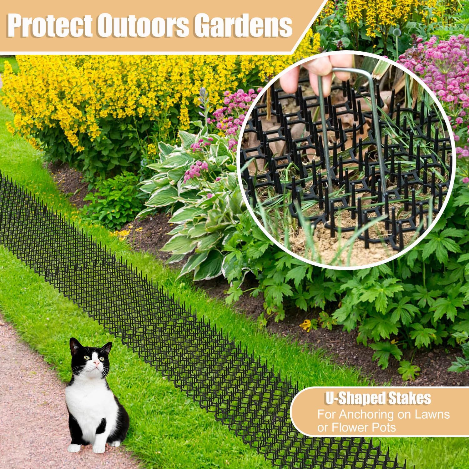 Cat Deterrent Mat 12Pcs Repellent Mat for Cat Indoor anti Cats Spikes with 8 Nails Scat Mat Outdoor Mats for Garden and Fence Cats Stopper Network