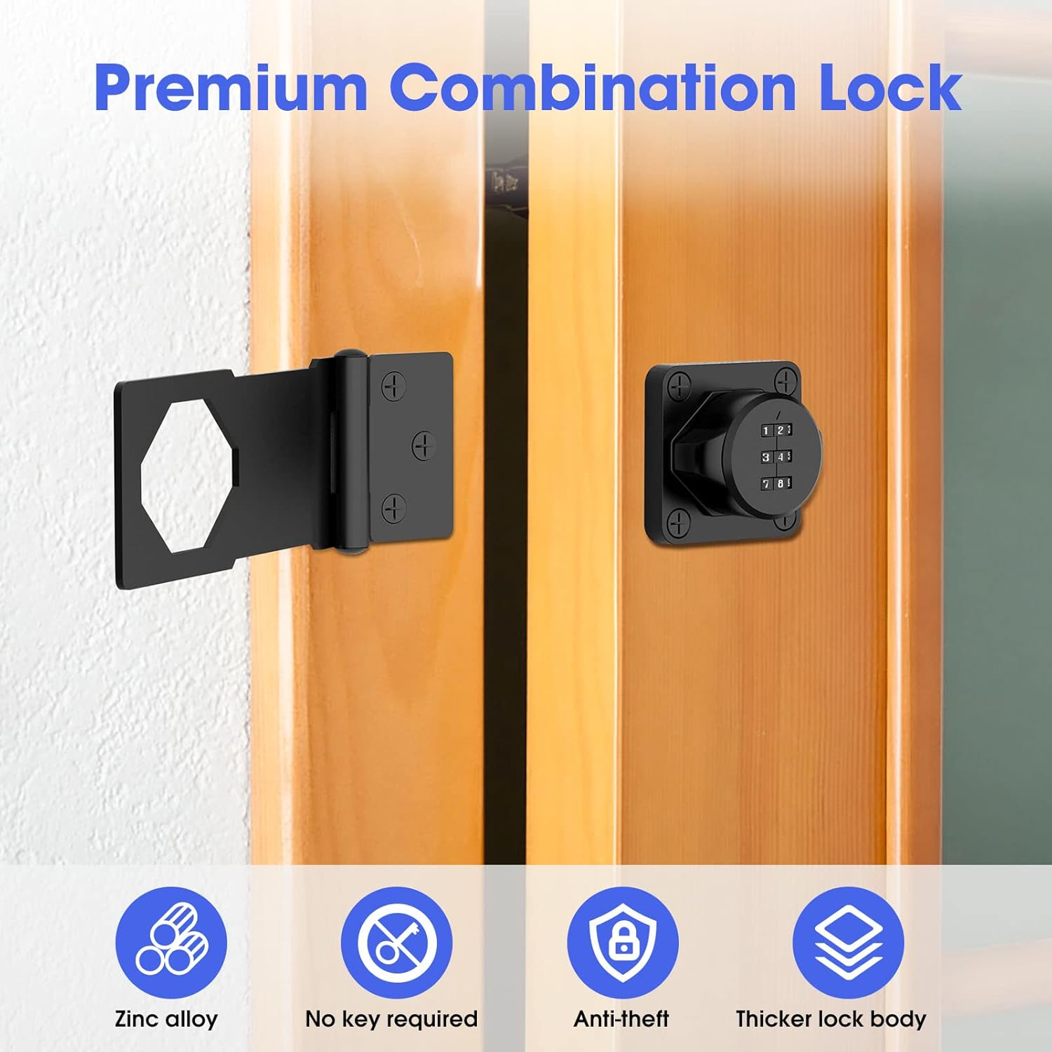 Mechanical Password Rotary Hasp Locks, Cabinet Locks with Combination, Door Security Gate Locks for Small Doors, Cabinets, Barn Door, Bathroom, Outdoor, Closet, Fence (2 Packs Black) - 2 Packs Silver image number 2