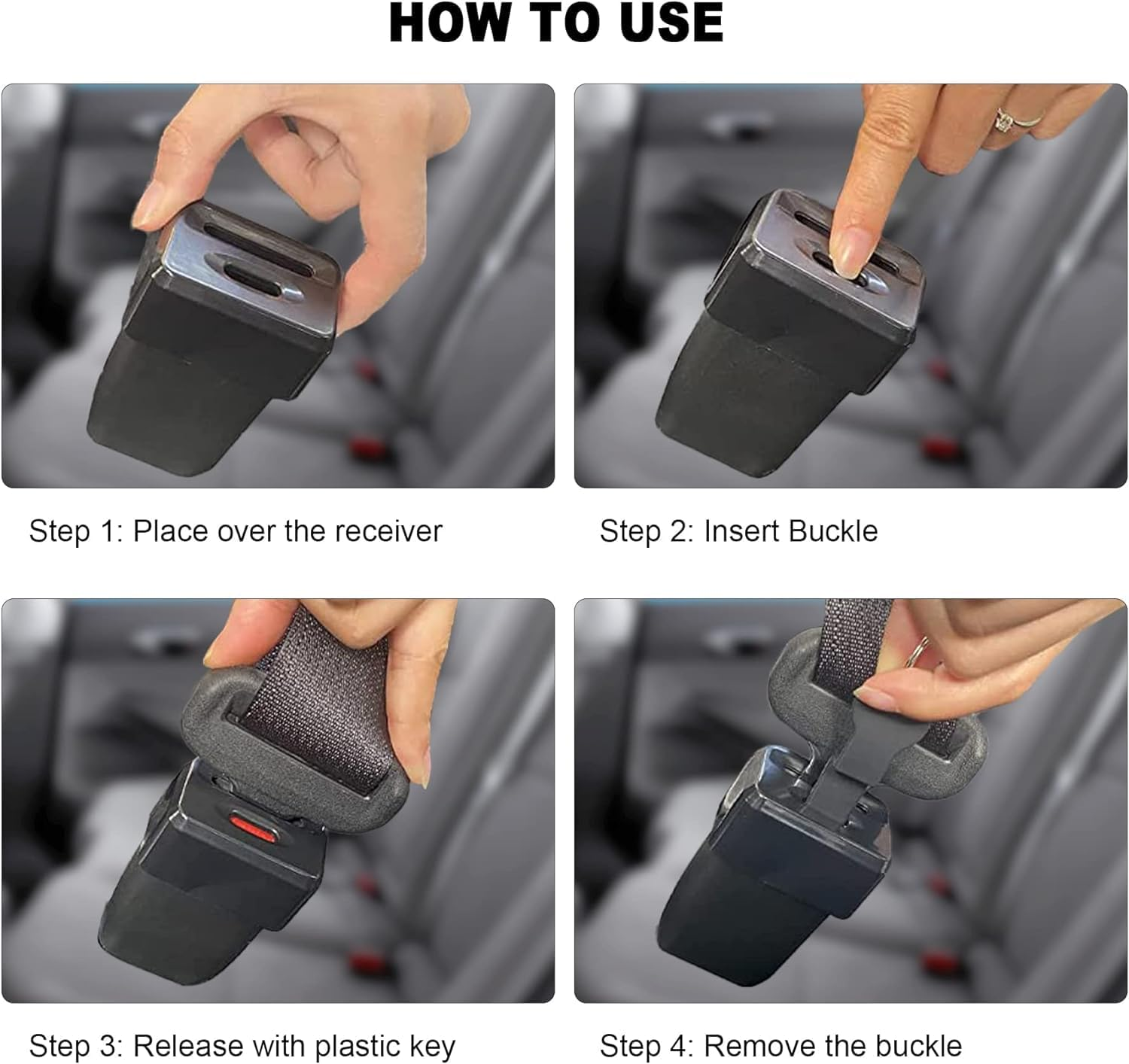 2Pcs Car Seatbelt Buckle Guard, Children Seat Belt Lock Seatbelt Buckle Cover with 2 Keychains Buckle Guard Fit Most Car (Black) image number 3