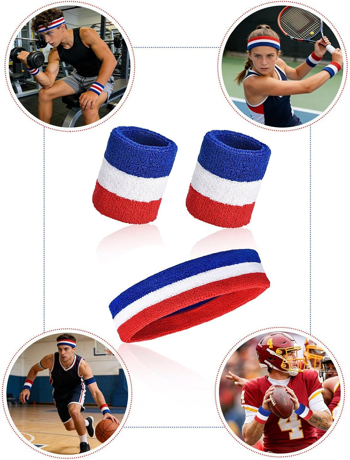 Trrtdo 3PCS Unisex Sports Sweatband Set- Athletic Head Sweatband Wristbands for Men Women Ideal for Gym Workouts Basketball Tennis Soccer Baseball Running More