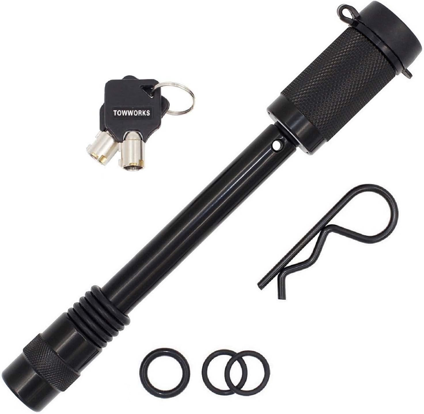 Towworks 79831 Keyed Unique 5/8" Trailer Hitch Lock with Extra Long 4-1/2" Span, Double Safety Tow Hitch Locking Pin for 3" Receivers and Adjustable Channel Mounts image number 1