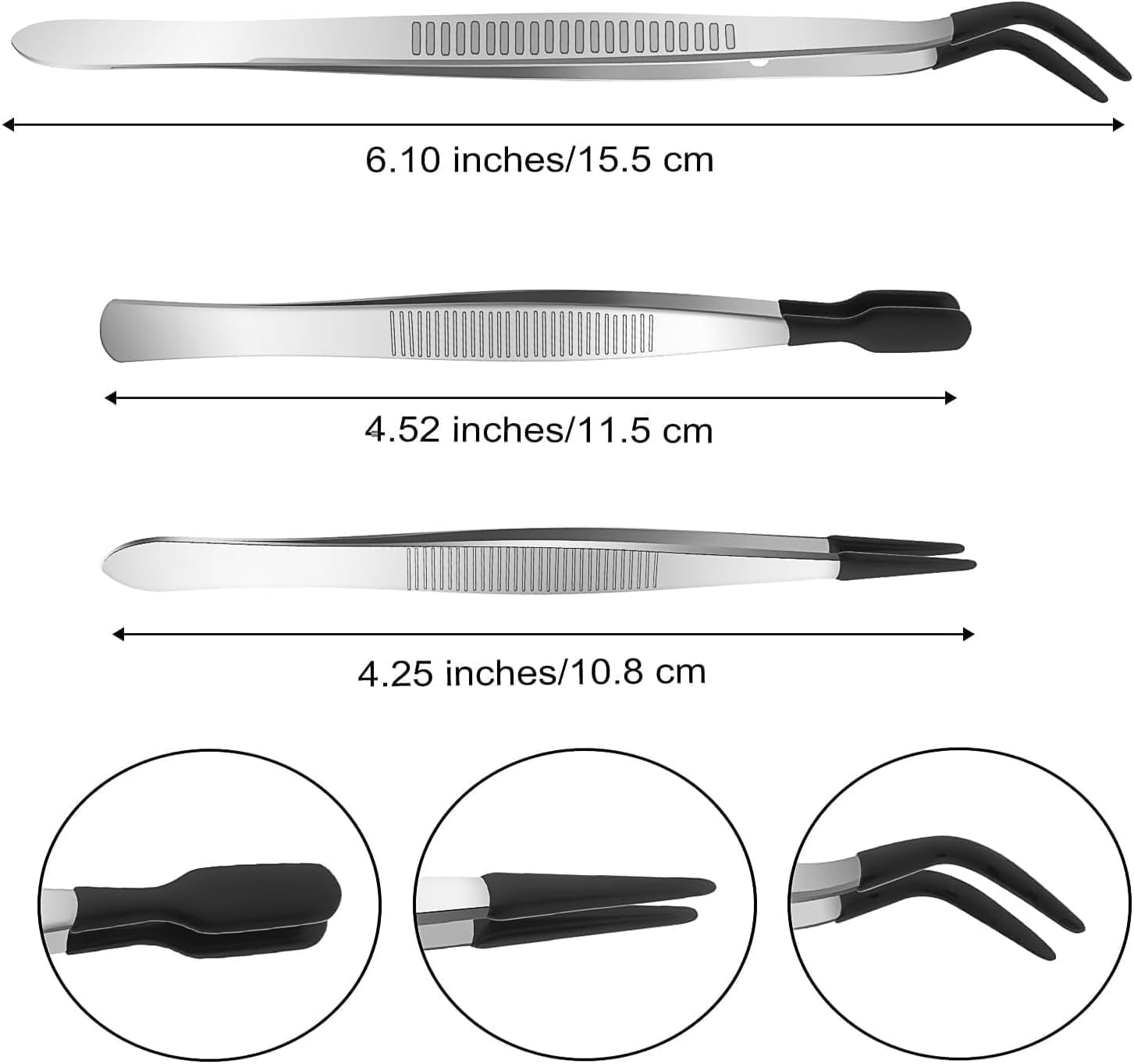 Non-Marring Silicone Tipped Tweezers Set - 3Pcs Rubber Coated with Bent, Straight, and Flat Tips - PVC Coated image number 6