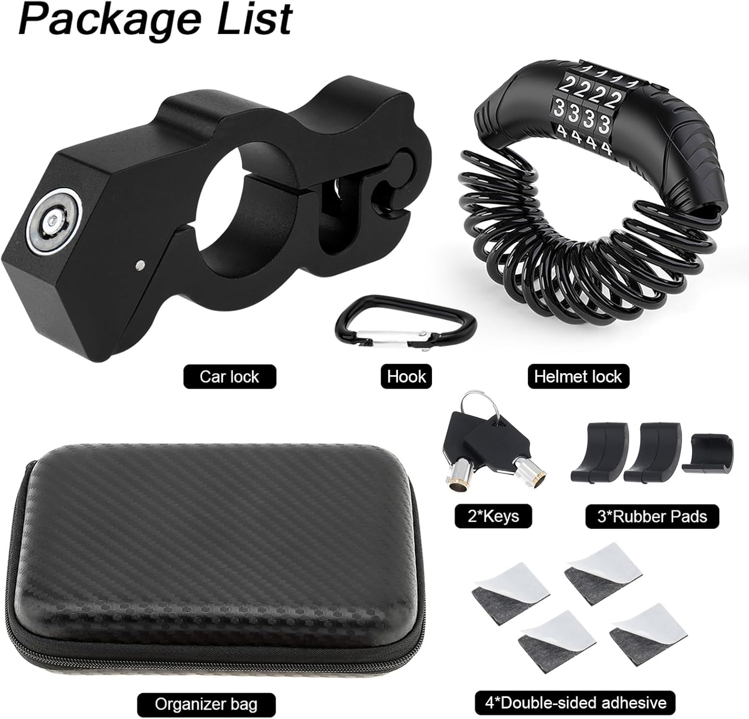 Windance Motorcycle anti Theft Lock, Heavy Duty Handlebar Grip Brake + Helmet Lock Cable with Combination + Storage Bag for Motorbike ATV Moped Scooter (Black+Black) - Black+Black image number 3