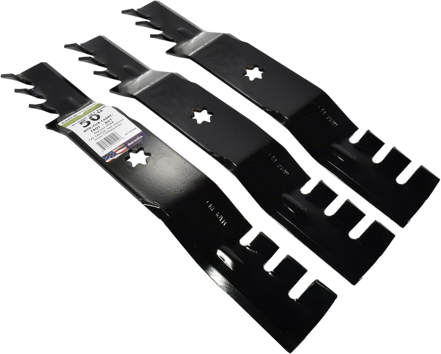 Maxpower 561545XB 3-Blade Commercial Mulching Set for Many 50" Cut MTD, Cub Cadet, Replaces OEM No. 742-04053, 942-04053,Black image number 1