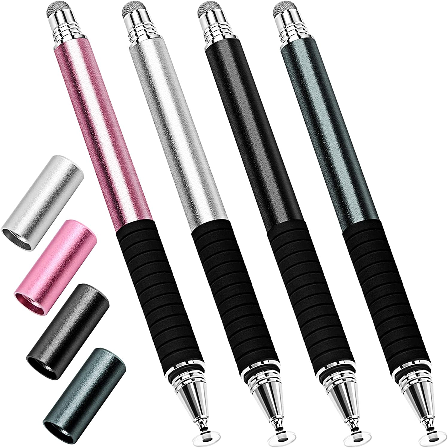 Pen for Tablet Mobile Phone (Pack of 4) Stylus Pens for Ipad Samsung Touchscreen, GUUGEI 2-In-1 Disc / Fibre Tips, Universal Capacitive Pens, Rubber Grip Instead of Finger Operation Pens image number 2