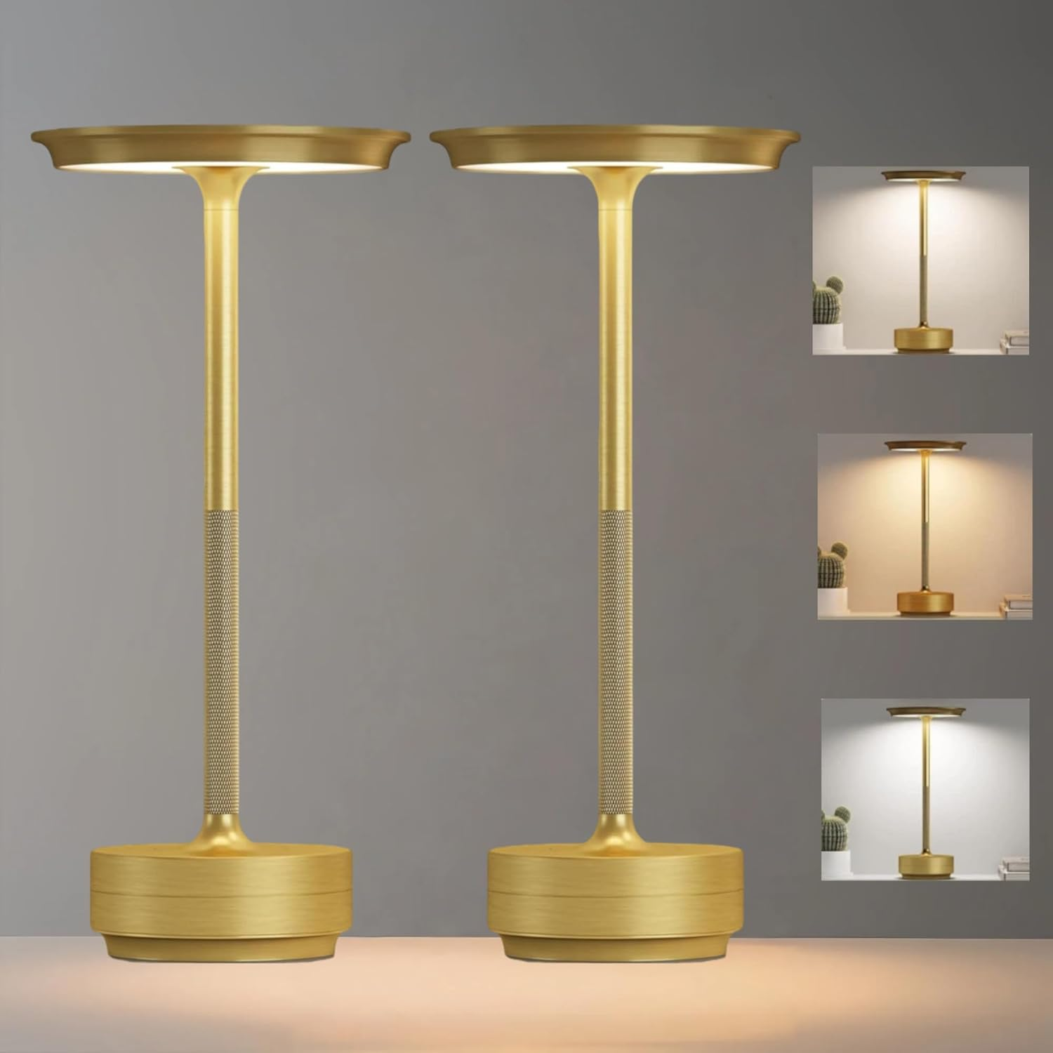 2 Pack Golden Cordless Rechargeable Table Lamp, LED Portable Touch 3000Mah Battery Operated Table Lamps, with Memory Function 3-Level Brightness for Patio, Bars, Bedroom, Outdoor, Dinner, Cafe image number 5