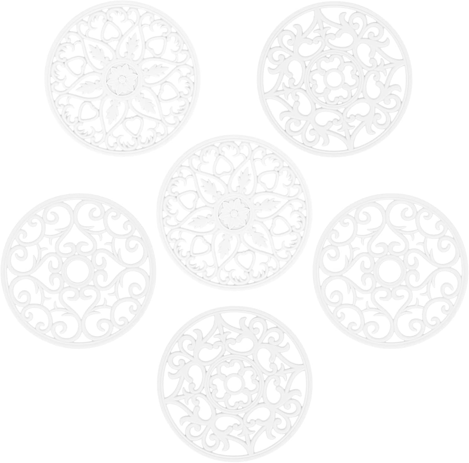 Trivets for Hot Dishes, Silicone Trivets Hot Pads for Pots and Pans, Carved Trivet for Kitchen, Multi Purpose Heat Resistant Mat, round Silicone Plate Mats Set 3 Black