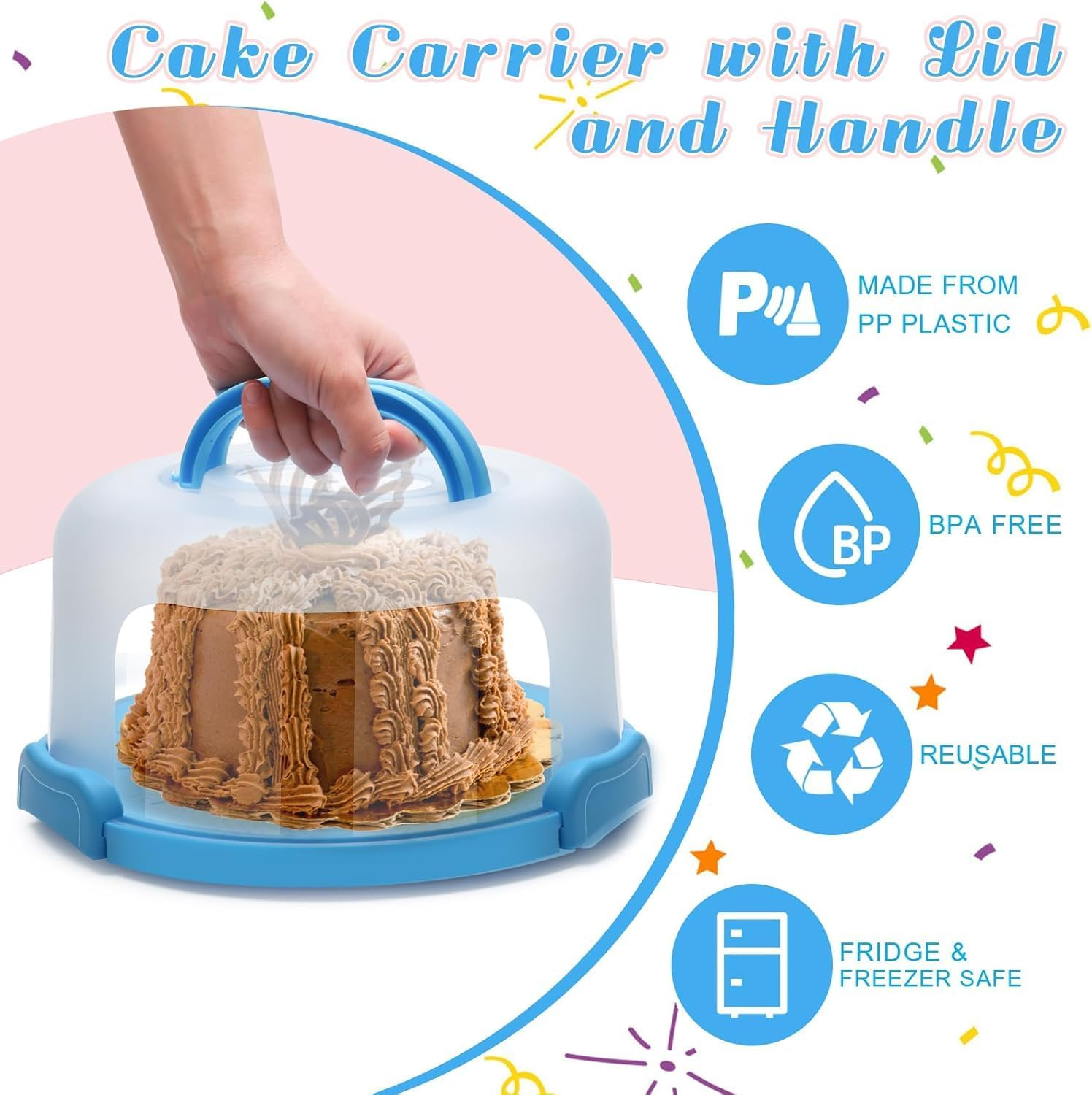 Cake Tray with Lid, 11 Inch round Cake Stand, Spacious Design for Large Cakes, Reliable Locking System, Clear Lid, Portable, White, Polypropylene, 100% Polypropylene image number 2