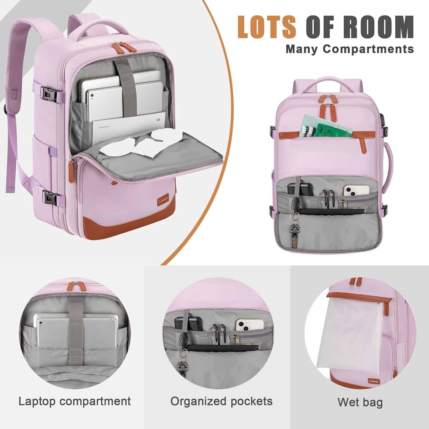 Velaybor Travel Backpack with USB Charging Port|Waterproof Carry-On Bag|Business Laptop Backpack for Men & Women