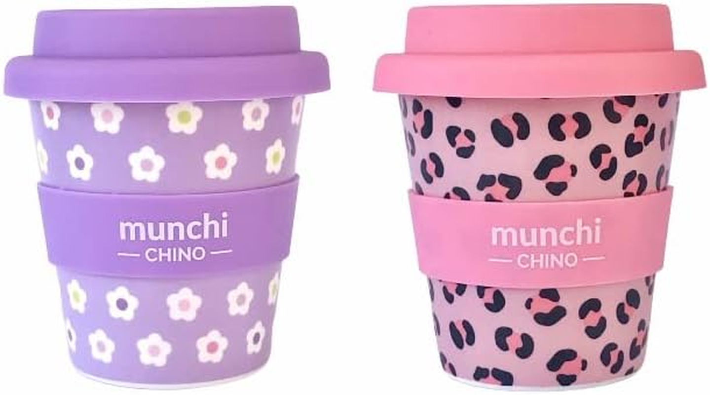 Munchi Babyccino Cup Twin Pack for Kids and Adults - Flower + Leopard Print Design, Reusable Cups Include Silicon Straws, 120Ml (4Oz) Capacity image number 4