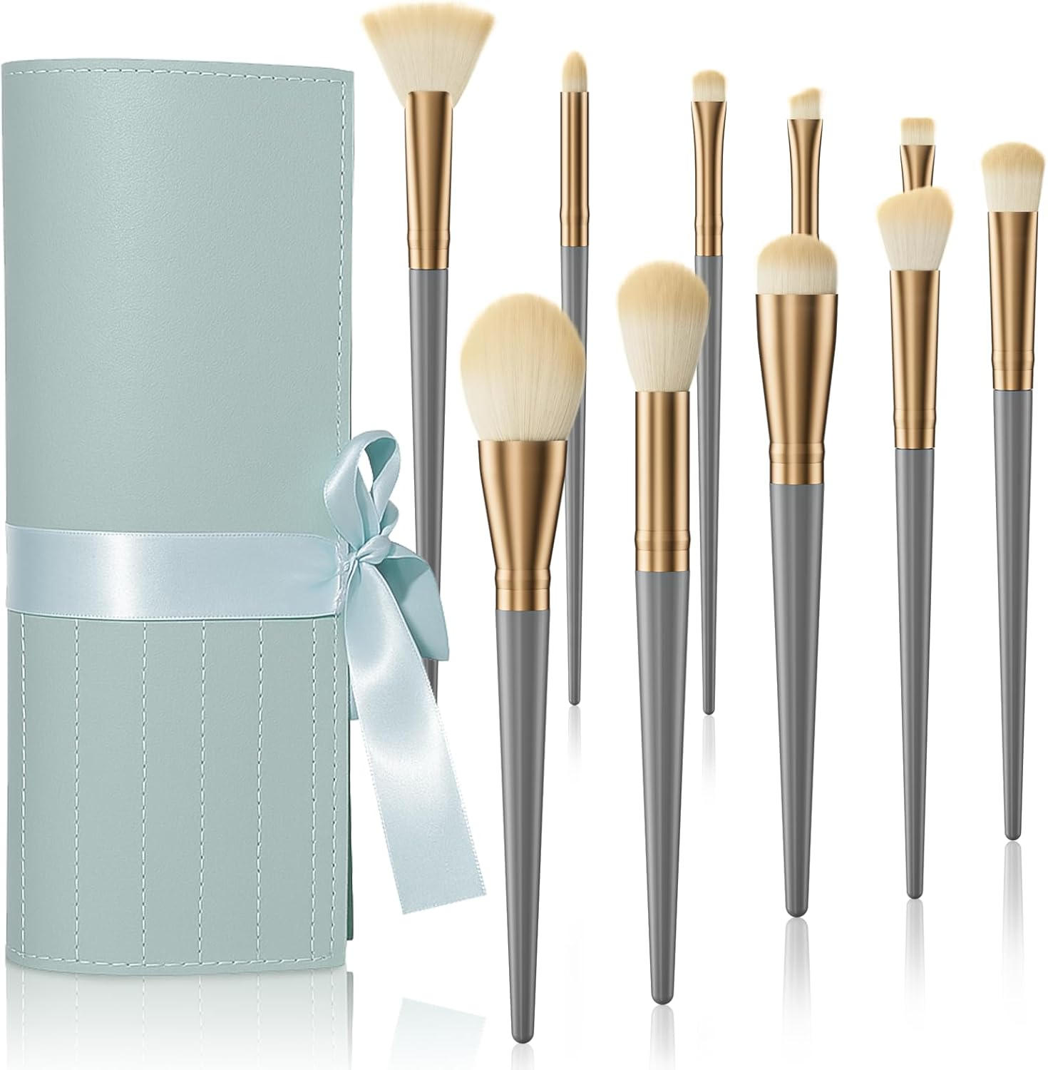 Dtxdtech Makeup Brush Set 10 Pcs with Travel Bag,Natural & Vegan Bristles, Professional Foundation, Contour, Eyeshadow & Blush Brushes, Blue image number 2