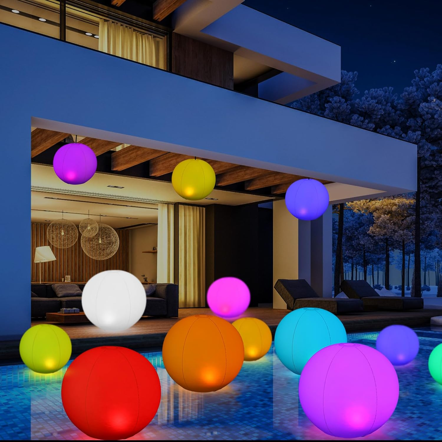 Wettarn 16 Pcs Floating Pool Solar Ball Lights 16 Color Changing Inflatable Outdoor Pool Balls Waterproof Glow Globe LED Night Light for Swimming Party Garden Backyard Pond Beach Decor (12'' 16'') image number 4