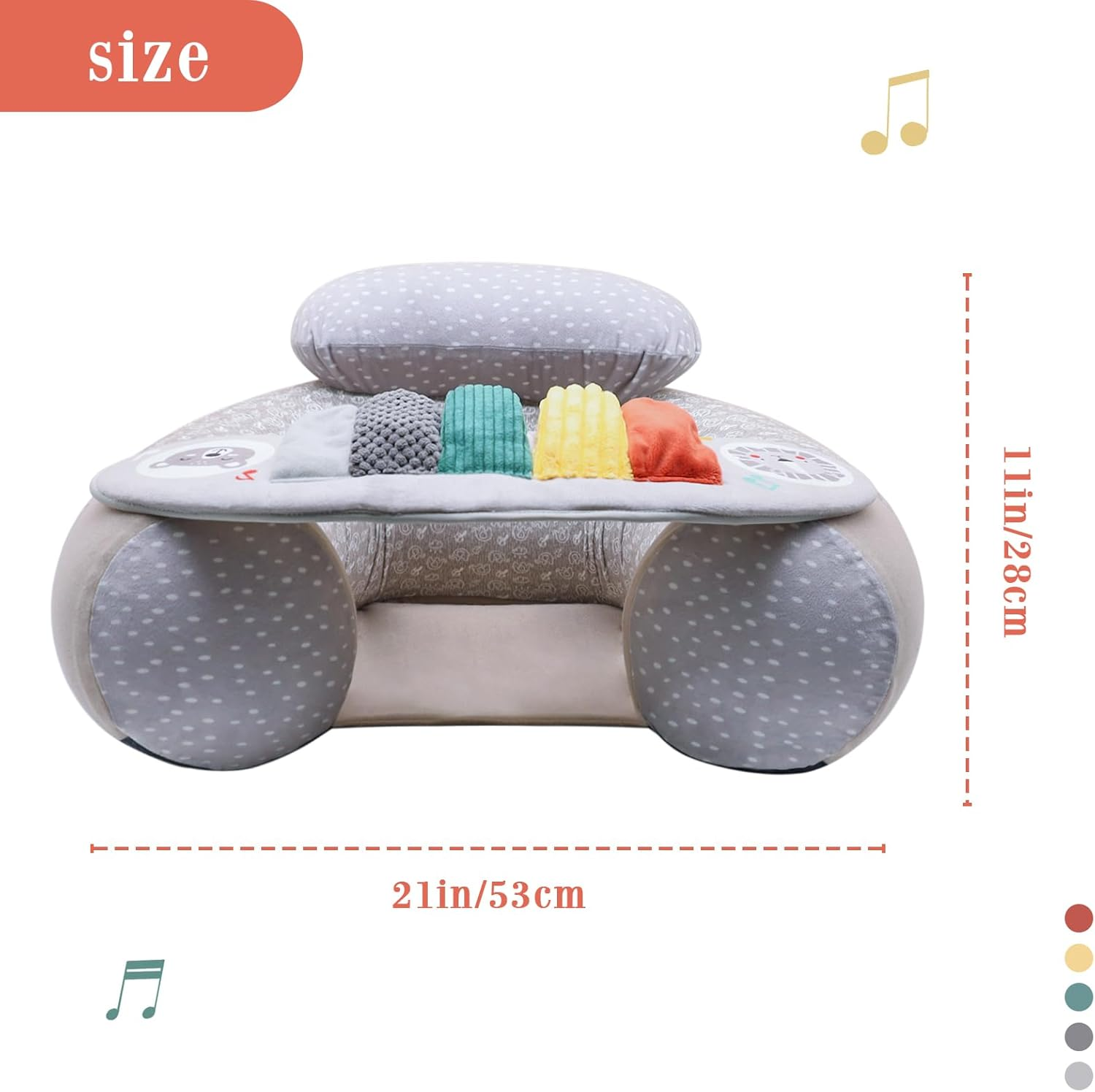 Upgraded Blublu Park Wider U-Shape Inflatable Sit Me up Floor Seat for Baby 3-36 Months with Cover, Portable Baby Chair with Activity Sensory Tray for Sitting Up, Infant Floor Seats, Piano - Elephant image number 6