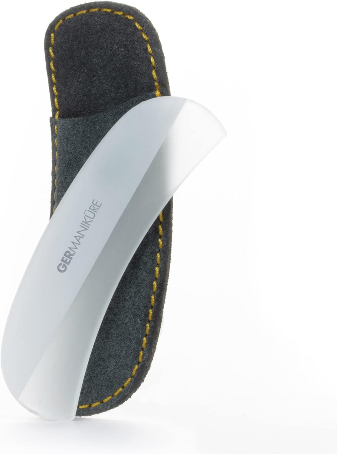 GERMANIKURE Gray Glass Moonfile in Suede Case, Ethically Made in Czech Republic, Easy Guided Nail File image number 1