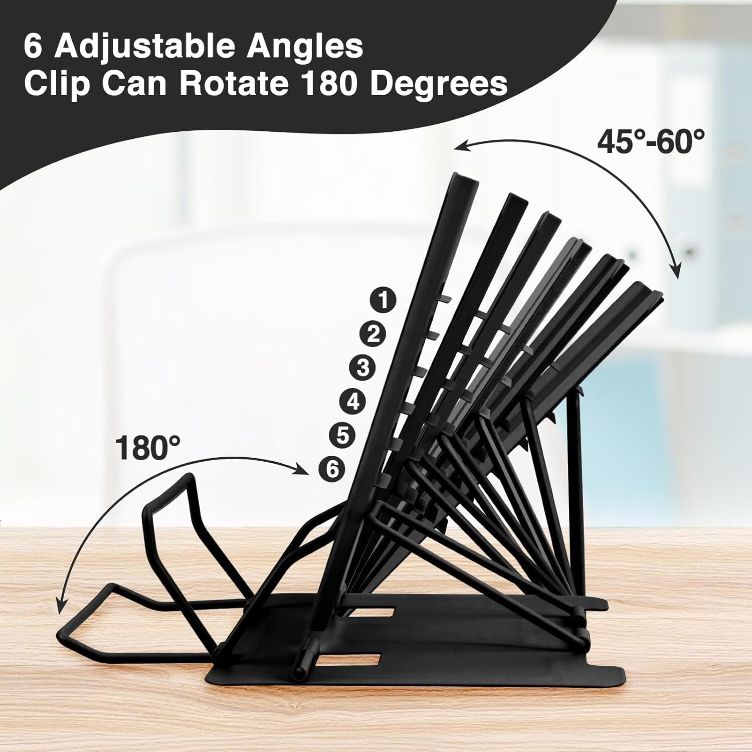 Cyanmor Desktop Reading Stand, 6-Level Adjustable Folding Reading Shelf, Portable Shelf with Non-Slip Pad, Cartoon Sticker Bookmark, Suitable for Textbooks, Cookbooks, and Tablets (Black)