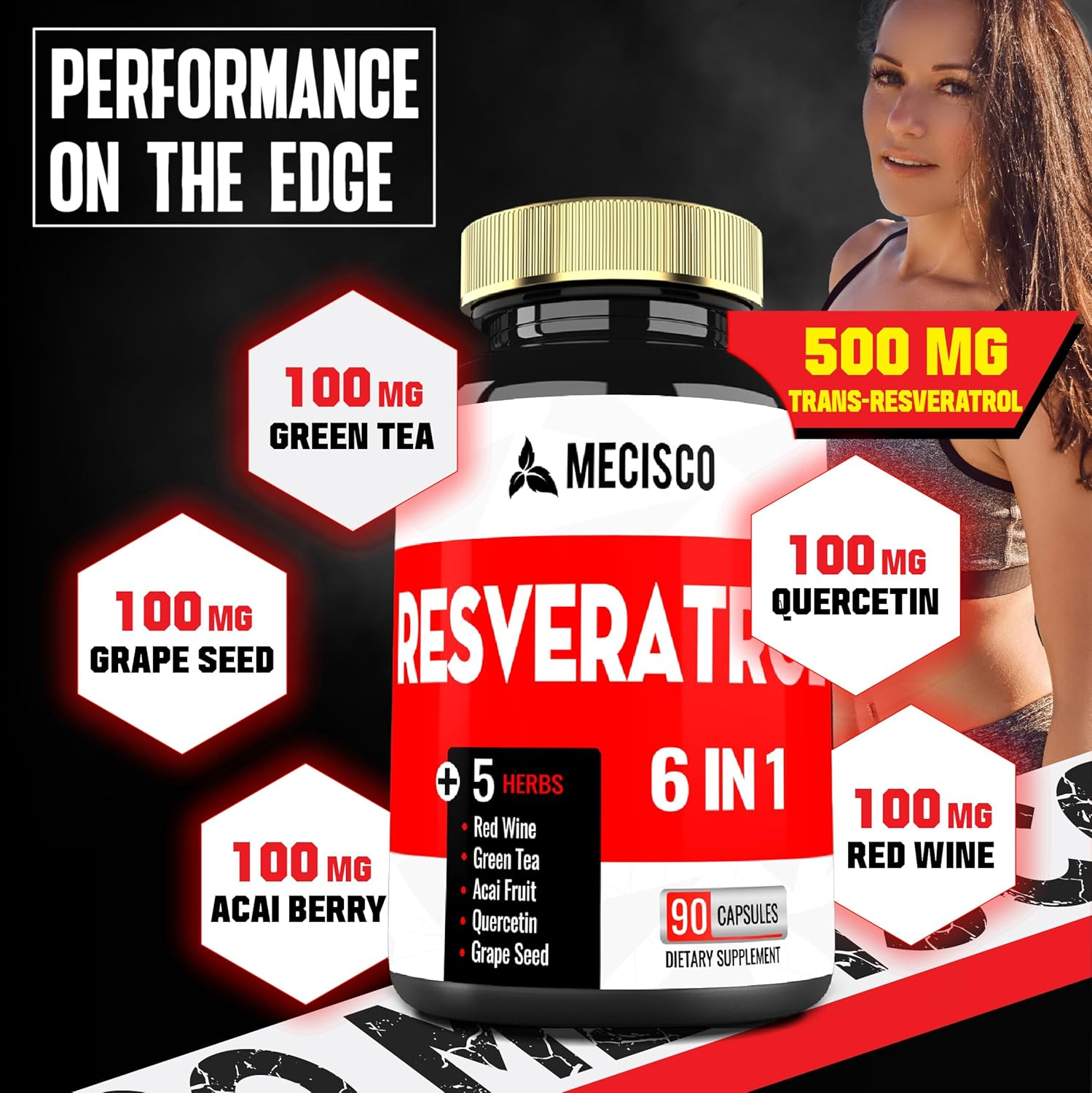 6In1 Resveratrol Supplement 35000Mg - Super Formula with Green Tea, Grape Seed, Acai Fruit, Quercetin & Red Wine - Support Mind, Heart Health & Immune System - 90 Capsules image number 1