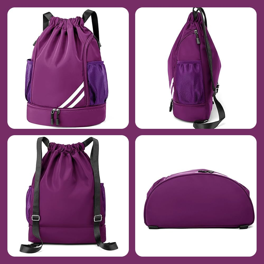 Outdoor Sports Balls Backpack with Durable Material, Large Capacity Drawstring Gym Bag, Portable Oxford Cloth Backpack, String Bag for Available to Both Men and Women (Purple) image number 3