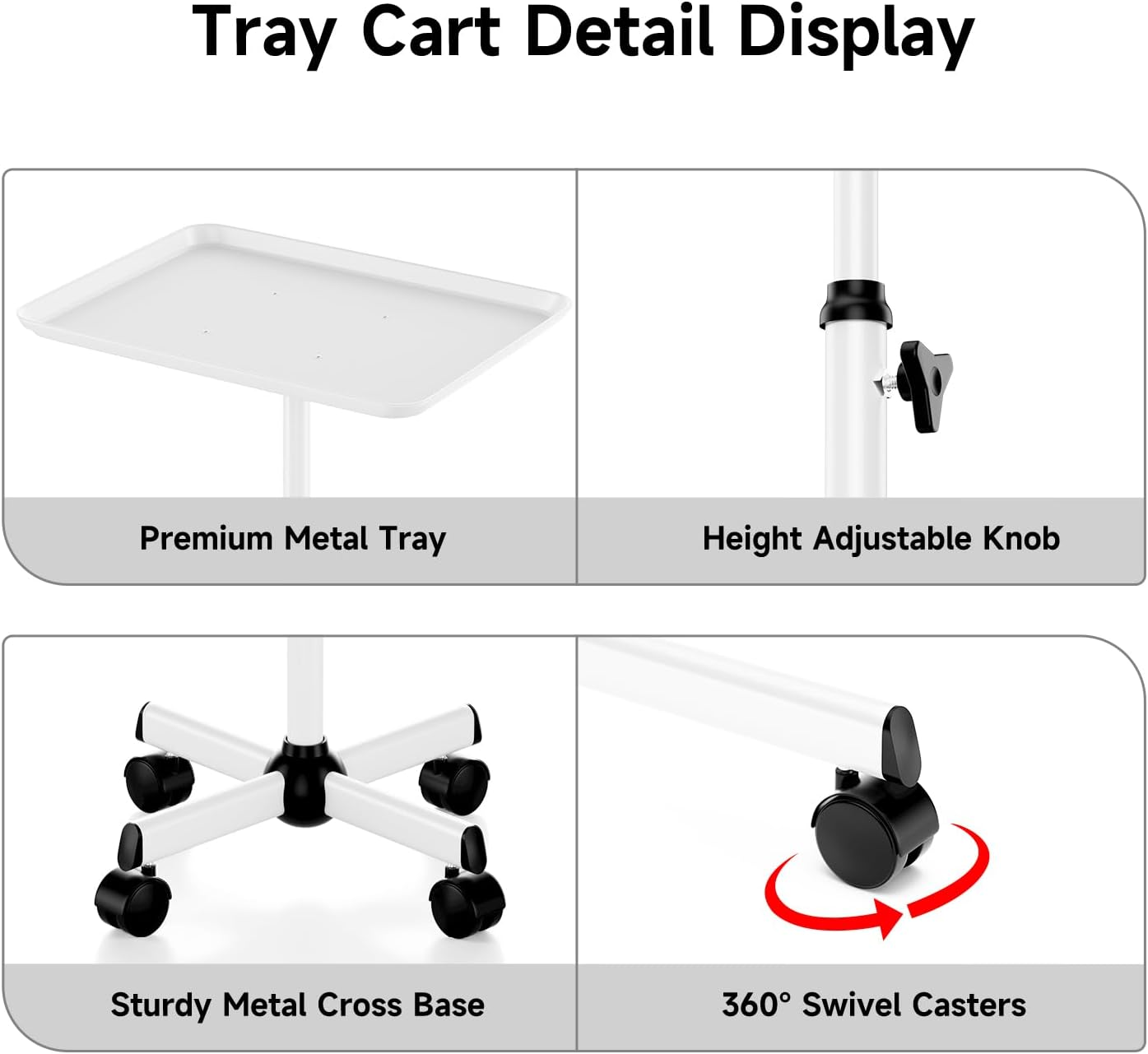 Premium Salon Trolley on Wheels - Rolling Cart for Tattoo, Hairdresser, Spa Clinic Storage - White - Black image number 2