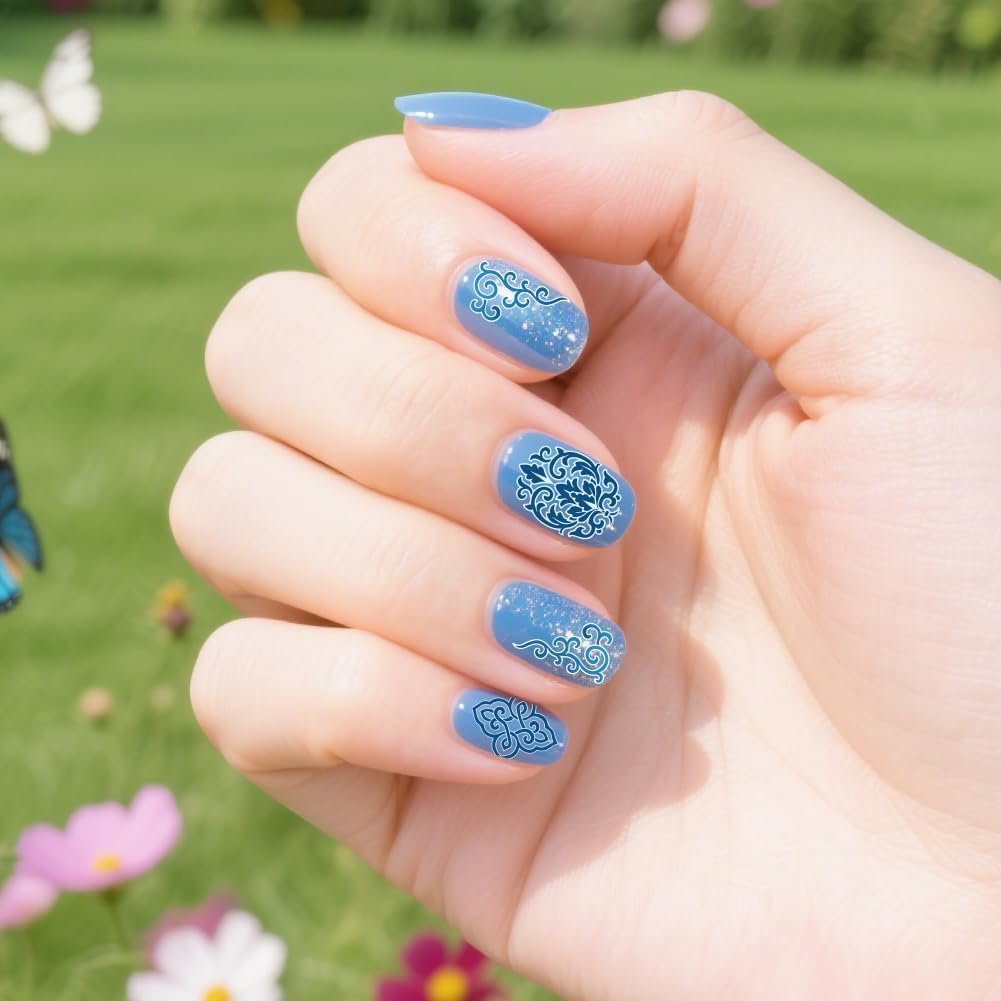 PH Pandahall 2Pcs Chinese Style Nail Stamp Plate Dragon Porcelain Texture Print Art Template Stainless Steel Nail Image Plate Nails Stencils for Women DIY Printing 5.7X3.7 Inch image number 1