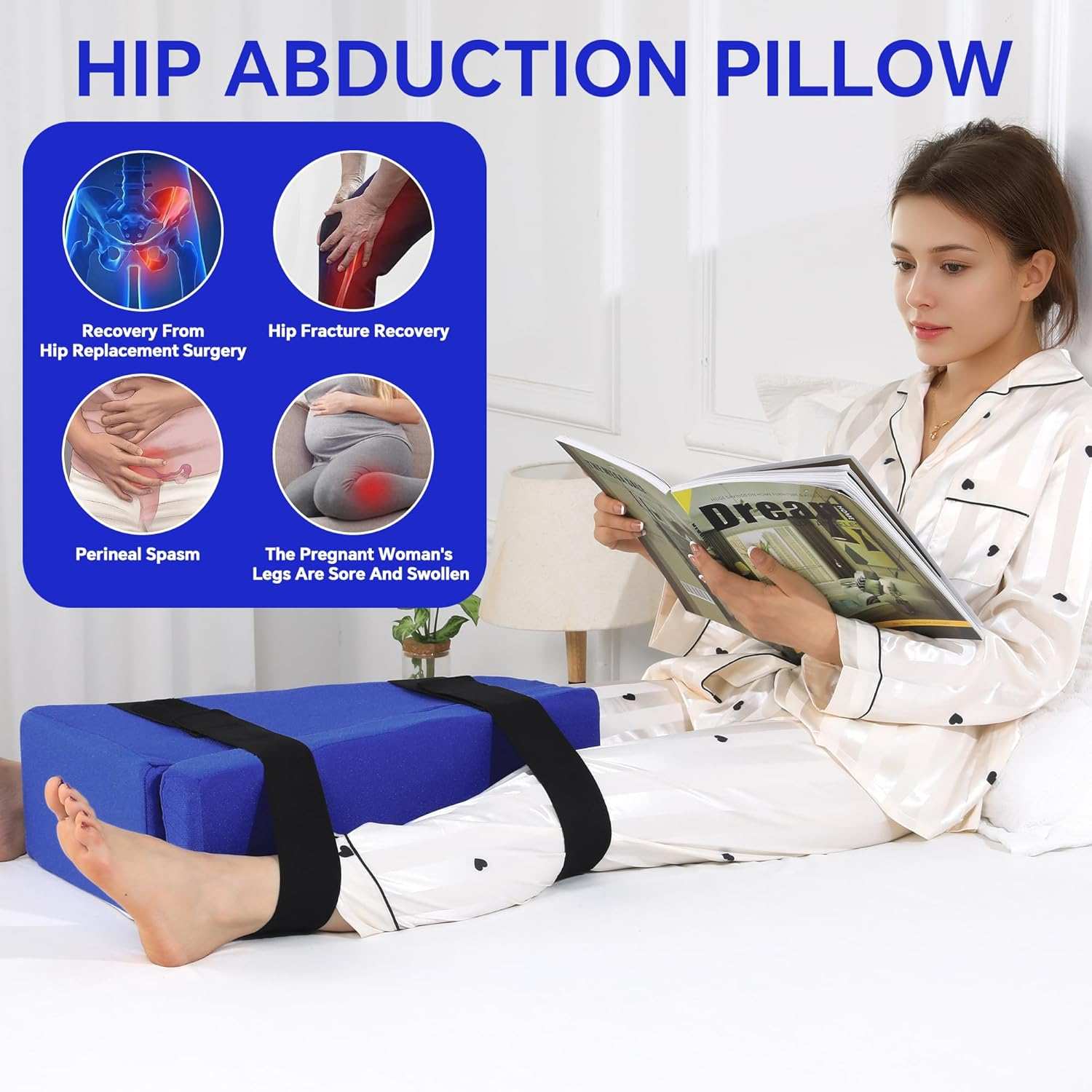 ROYALAY Adjustable Hip Replacement Kit after Surgery, Knee Elevation Pillow Post Surgery Knee Replacement, Hip Abduction Pillow with Adjustable Strap, Hip Replacement Recovery Aids with Washable Cover image number 6