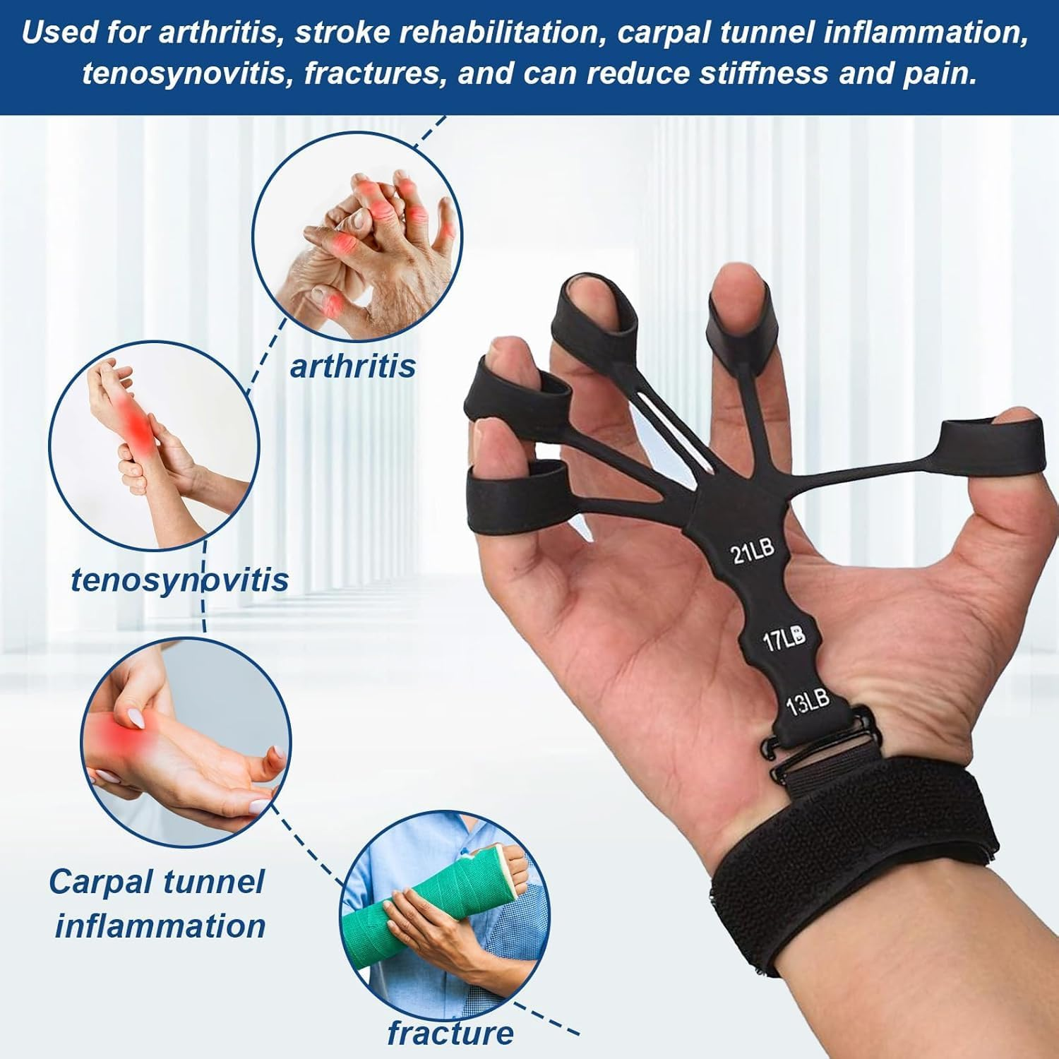 Silicone 5-Finger Finger Trainer Grip Strength Trainer Finger Strengthener, Hand Strengthener, Adjustable Hand Strength, Pain Relief Arthritis (Black + Gray, 2)