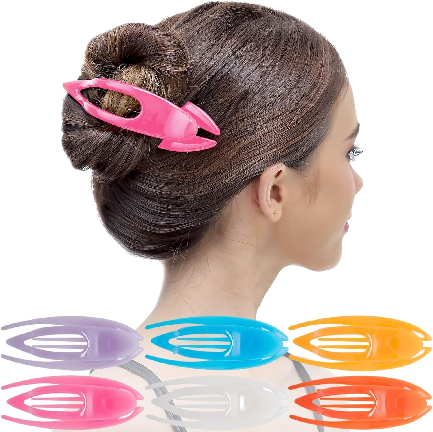 RC ROCHE 2 Pcs Flat Hair Clips Big Claw for Thick Hair French Duckbill Women No Slip Side Slide Curved Alligator Concord Strong Grip Hold Volume Lay down Clamp, Medium Black & Brown