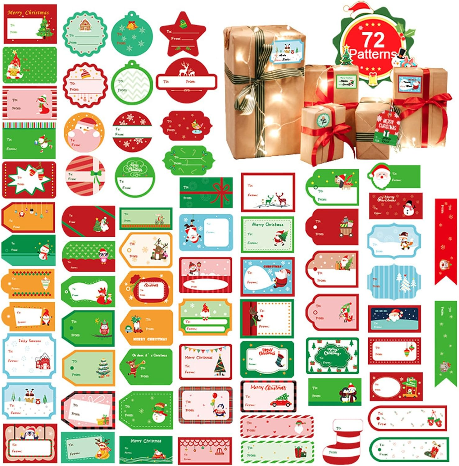 144 Pcs Christmas Label Stickers, Stickers Tags,Self Adhesive Gift Stickers Name Labels - Santa Claus, Snowman, Christmas Tree, Reindeer, Holiday Presents Labels for Christmas image number 3
