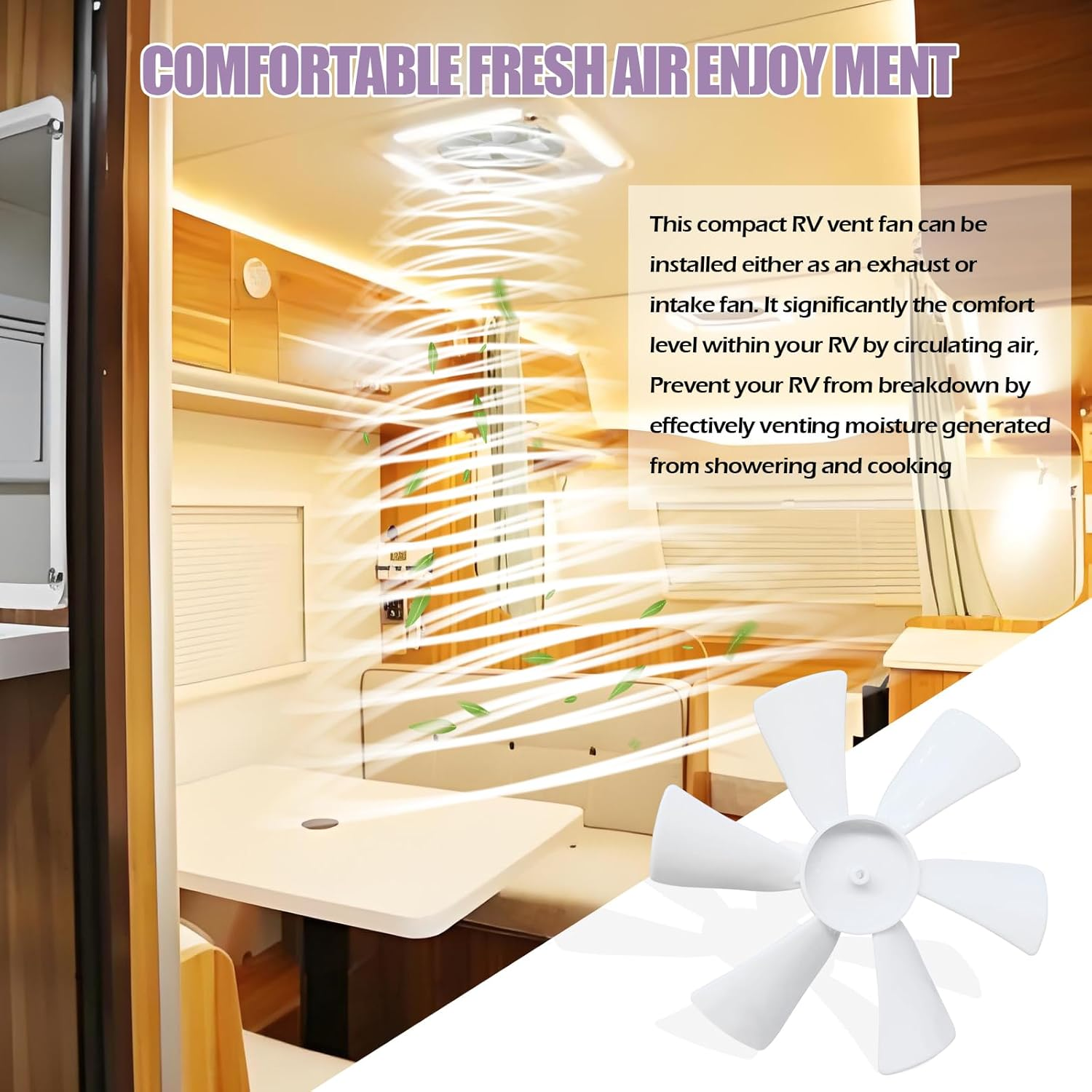 6" RV Vent Fan Blades Replacement, 12V D-Shaft RV Bathroom Vent Fan Fits for Bathroom RV Camper Roof Vents & Range Hoods image number 4