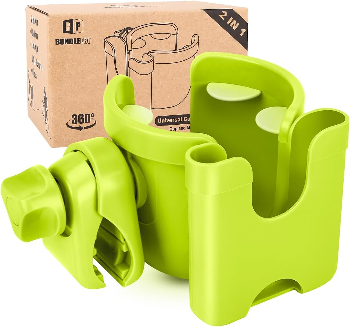 Universal Stroller Cup Holder with Mobile Phone Case, 2-In-1 Strollers Storage Rack, 360 Degrees Rotation Drink Holder for Bike, Pushchair, Wheelchair, Walker,Bicycle, Fits Most Cups - Blue image number 6