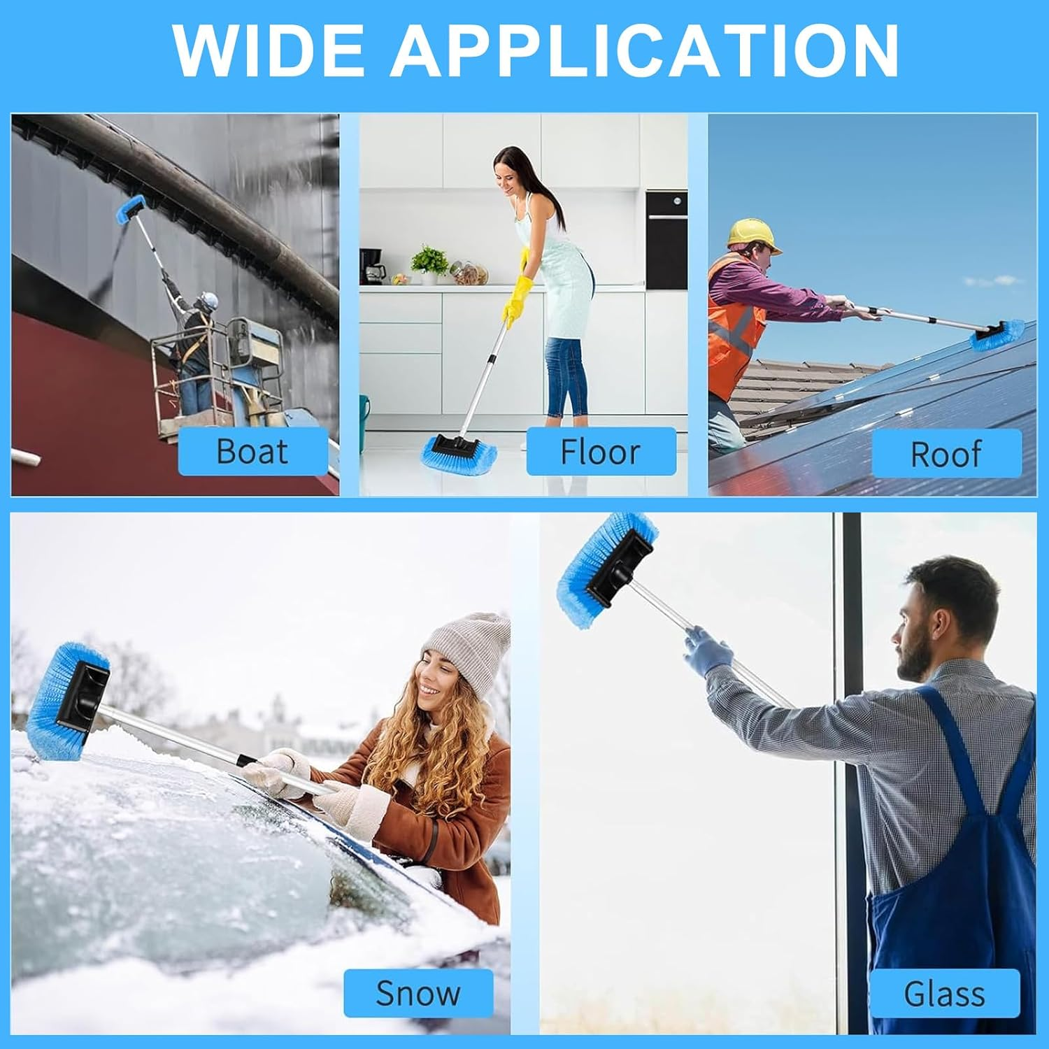 Car Wash Brush,62" Long-Handle (4-Section Pole, Blue Head). Soft Bristle, Scratch-Free&mdash;Ideal for Car Exterior, Fits RV, Truck, SUV. Essential Car Cleaning Supplies for Vehicle Care. image number 3