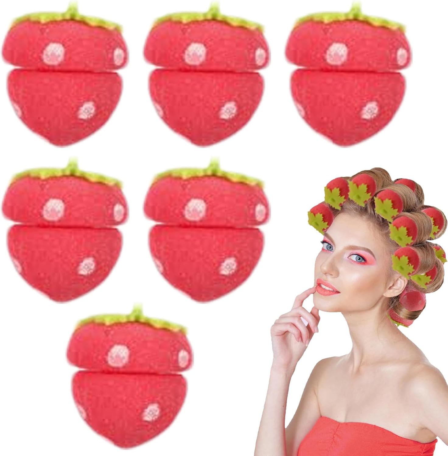 Strawberry Hair Curlers - Soft Hair Rollers, Hair Curl Tool, Night Curl Sponge, | Balle Lazy Sleep Curling Sponge, Curling Strawberry Shape Roller, Che image number 1