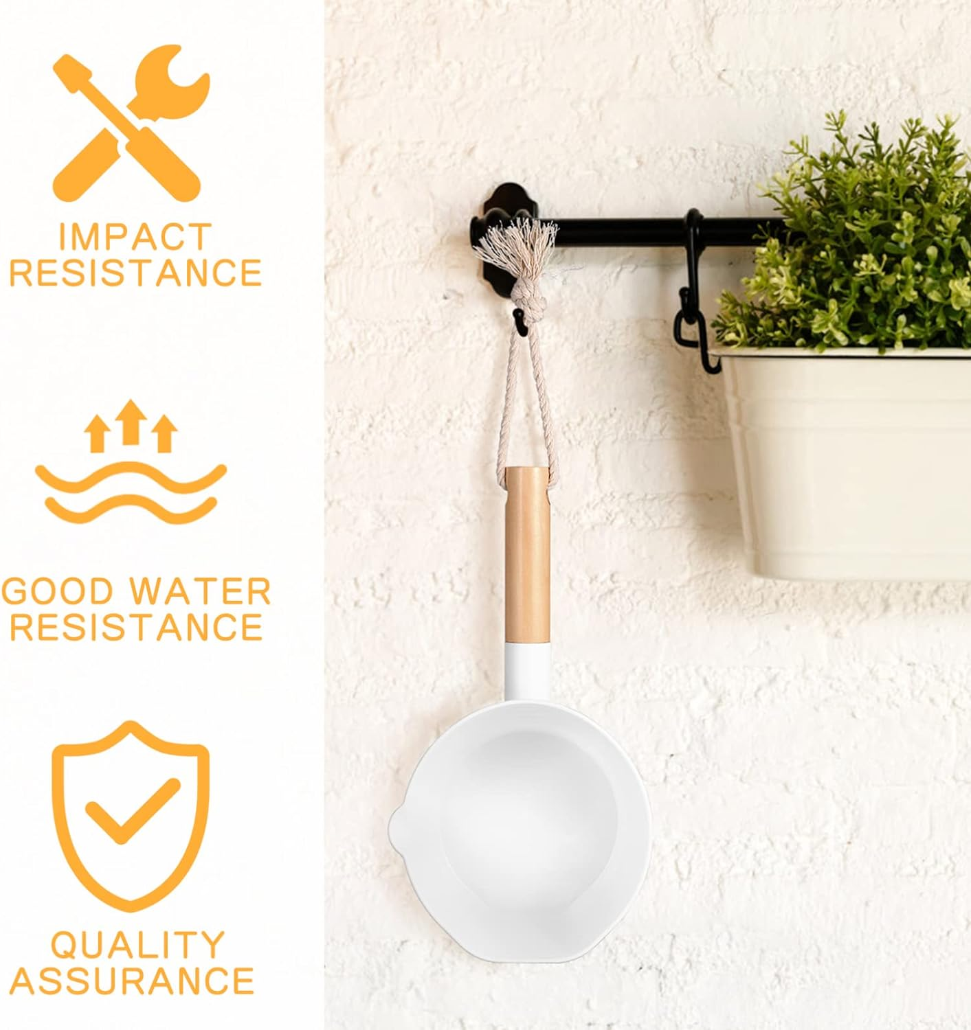 Hemoton Water Ladle Long Handle, Plastic Wood, 16Cm/6.3In Diameter, 14.5In Handle, White, Bathroom Ladle, 1Pc, BPA Free image number 4