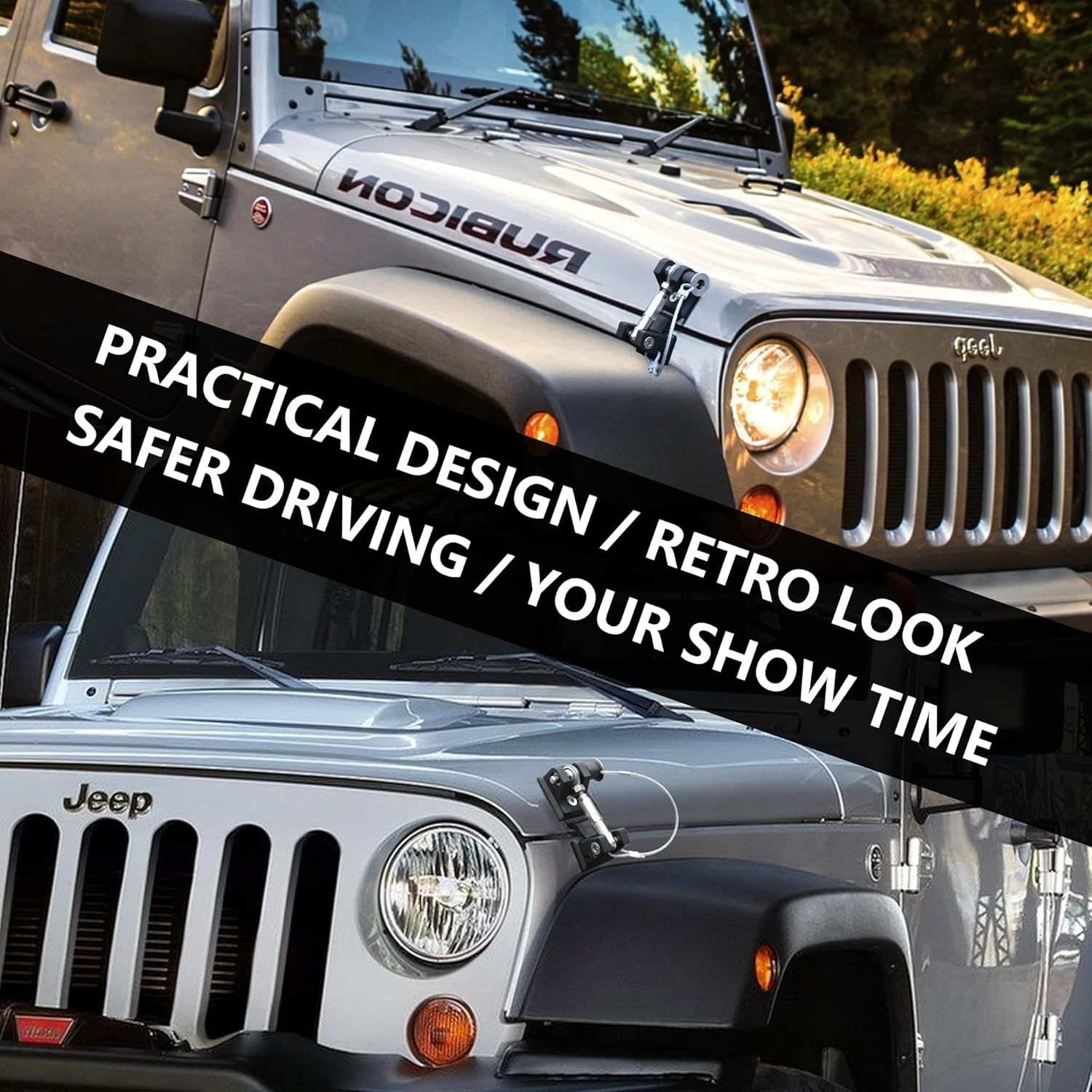 Aluminum Hood Latches Lock for 2007-2018 Jeep Wrangler JK JKU Hood Latch Safety Catch Locking Kit Replacement, Eliminate Hoods Flutter, 1 Pair Black with 2 Keys image number 6