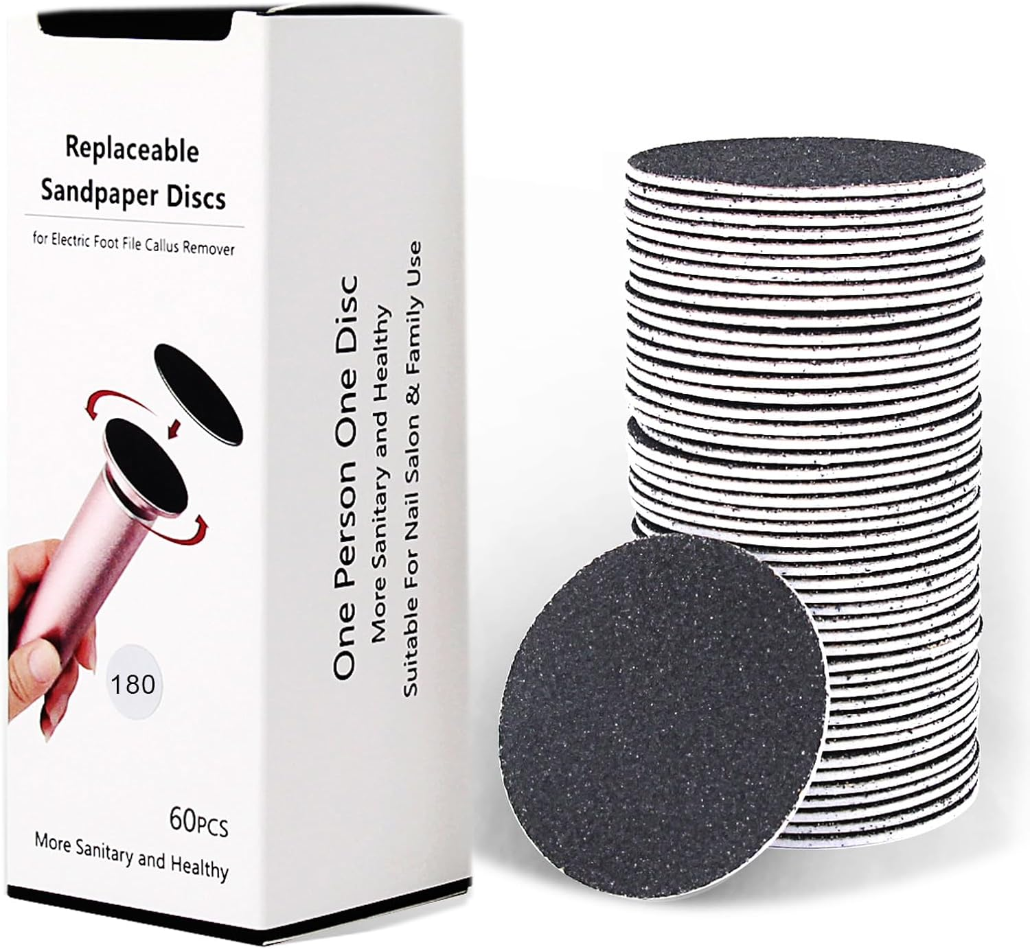 60Pcs Replaceable Sandpaper Refill Discs for Electric Foot File Callus Remover Hard Dry Dead Skin Removal (Fine 180 Grit) image number 2