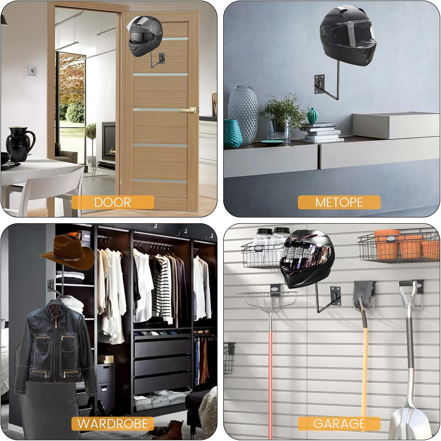 4Pcs Helmet Holder Strong Load Bearing Helmet Holder Stand Rustproof Wall Mount Helmet Hanger Space Saving Helmet Rack Wall Helmet Stand Easy to Install Motorcycle Helmet Holder image number 3