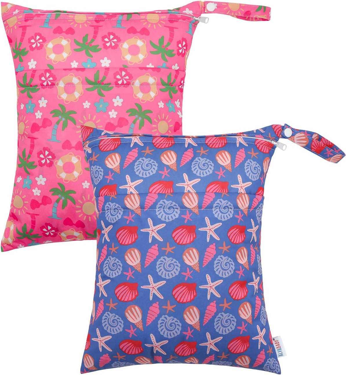 ALVABABY 2Pcs Cloth Diaper Wet Dry Bags Waterproof Reusable with Two Zippered Pockets Travel Beach Pool Daycare Soiled Baby Items Yoga Gym Bag for Swimsuits or Wet Clothes 2LM10