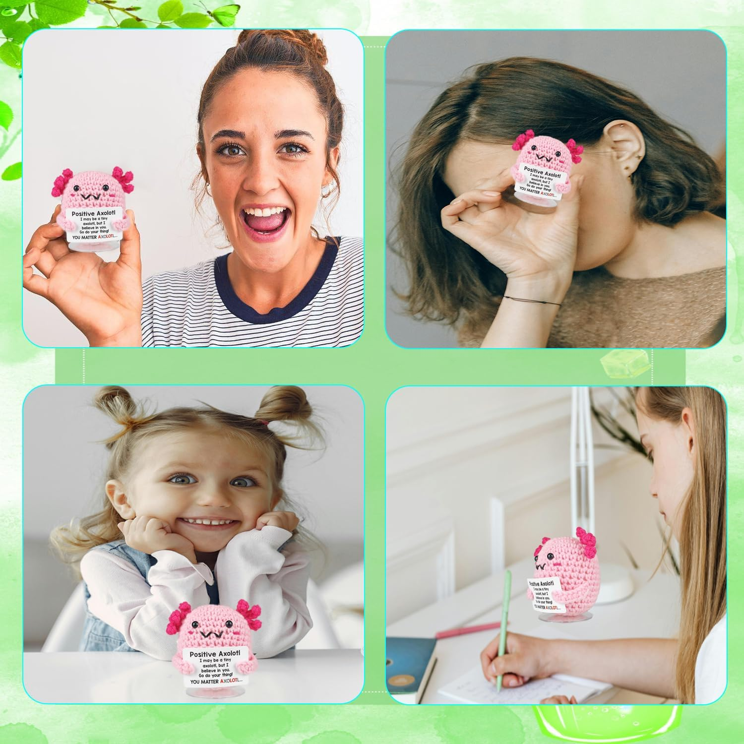 SZMDLX Handmade Crochet Axolotl, Positive Emotional Support Animals Doll Cute Knitted Stuffed Themed Gifts Worry Dolls for Birthdays,Home Office,Party Decorations (Cute Salamander) - Bee image number 3