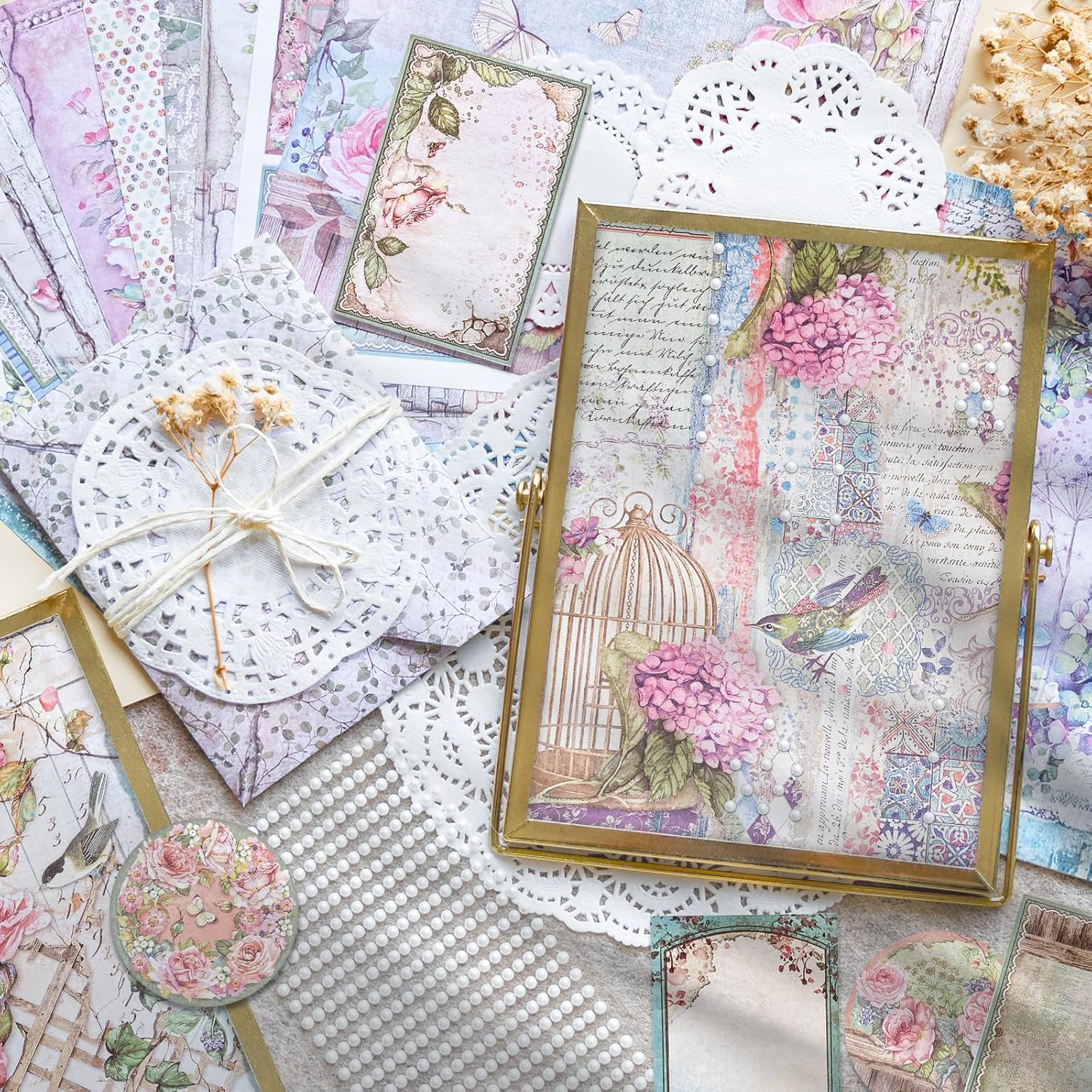 Vintage Pattern Paper Scrapbooking Paper Decorative Paper Decoupage Paper Single-Sided Various Designs No Repeat for Card Making Art and Craft Collage Gift Wrapping DIY Scrapbooking Diary (Spring) image number 4