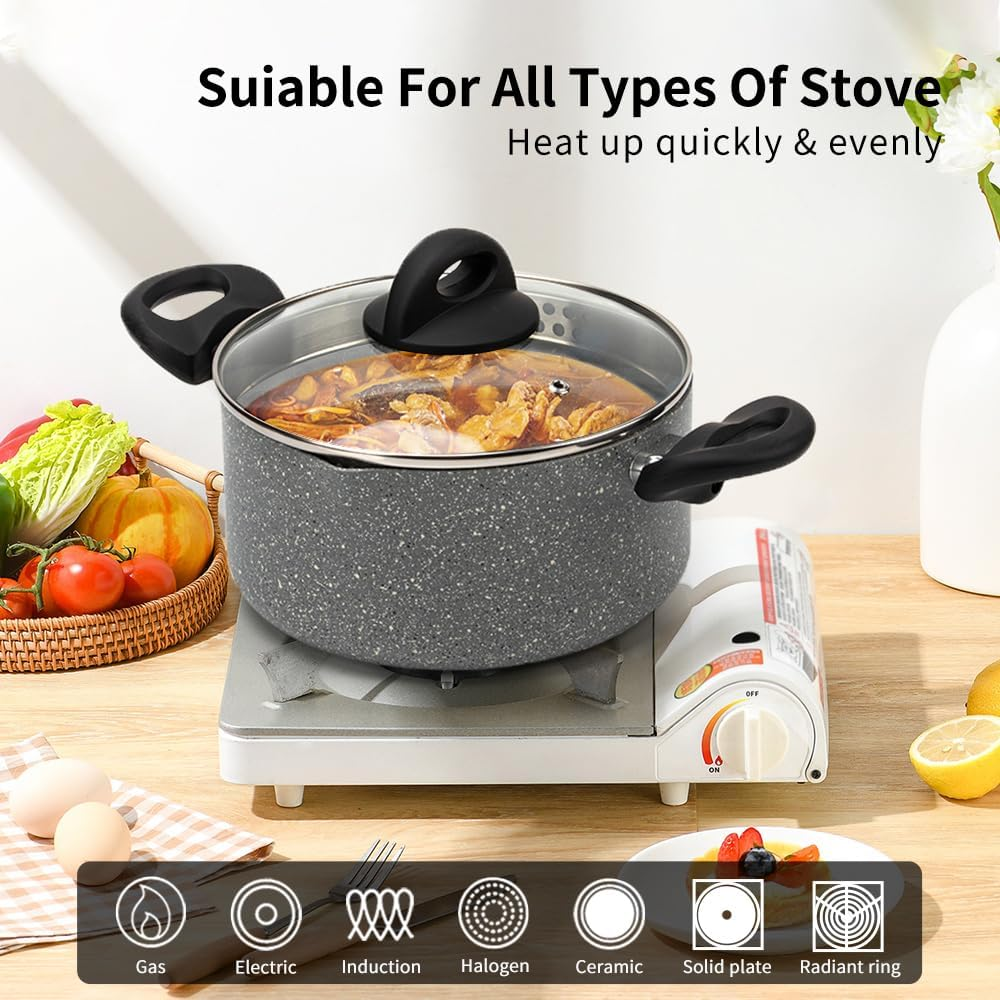 RELICE Non Stick Pot Cooking Stock Pots Saucepan Multipurpose Cast Cookware Set Pan with Strainer Glass Lid 4.4 Qt Two-Handled for Soup Noodle, Induction Comptable, PFOA Free 2025 New 24CM (4.2L) image number 2