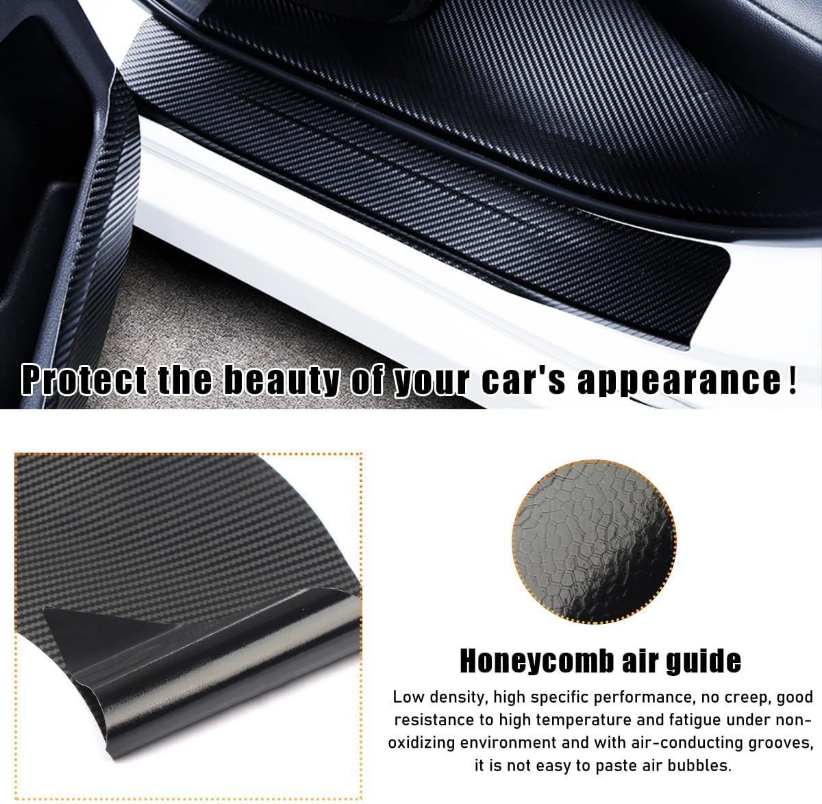4 PCS Car Door Sill Protectors, anti Scratch Carbon Fiber Auto Threshold Cover Strips, Decorative Door Entry Edge Scuff Sticker Universal for Most Vehicles, Car Accessories (Black 5D)