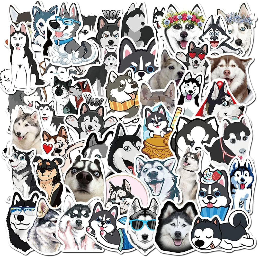 Cute Husky Dog Stickers, 50 PCS Funny Animal Stickers for Waterbottles, Laptop, Phone, Computer, Luggage, Cup for Kids, Boys, Girls, Teens and Adults (Siberian Husky) image number 1