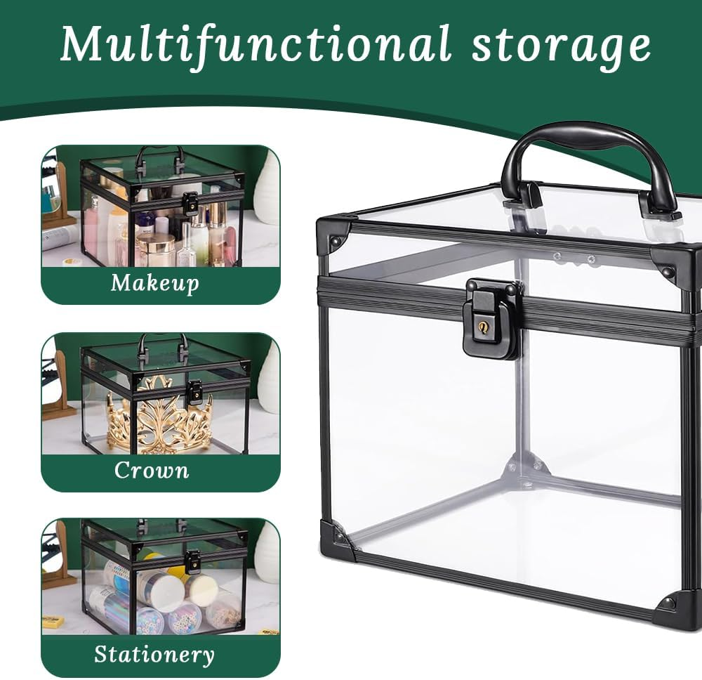 Clear Crown Case, Acrylic Toiletry Organizer Box, Upgraded Large Clear Makeup Train Case, Lockable Crown Travel Box, for Pageants, Vanity, Bathroom, Living Room, Craft Toys image number 1