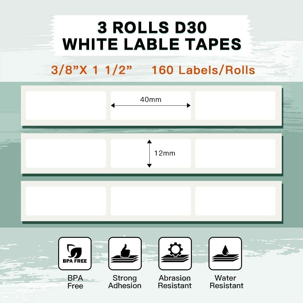 Phomemo D30 Label 12&times;40Mm-Adhesive Thermal Label for Phomemo D30 Label Maker, D30 Paper 160 Labels/Per Roll, 3Roll, White, Used for Kitchen Marking, Expiration Date, File Classification and so On image number 5
