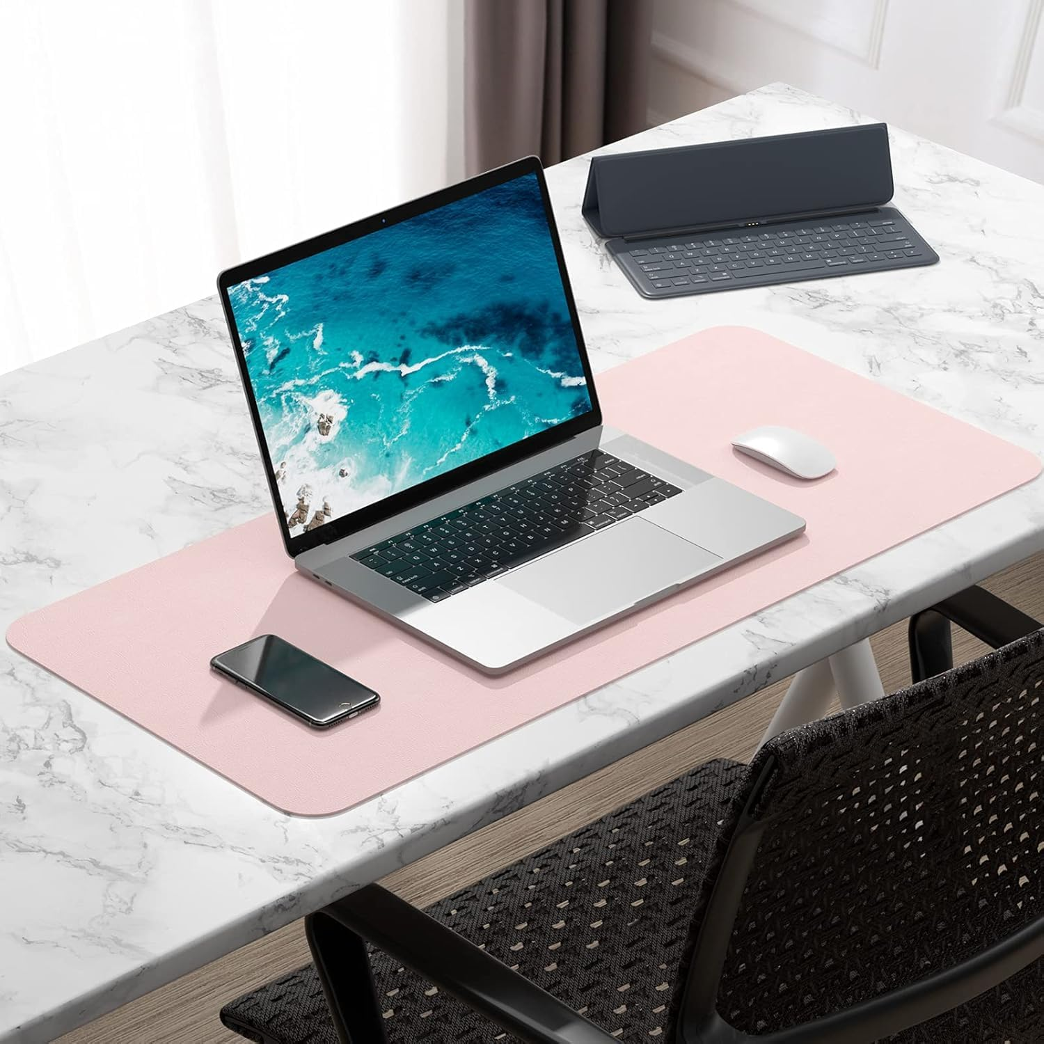Miners2000 Desk Pad, 30" X 14" PU Leather Desk Mat, XL Extended Mouse Pad, Waterproof Desk Blotter Protector, Ultra Thin Large Laptop Keyboard Mat, Non-Slip Desk Writing Pad for Office Home (Pink)