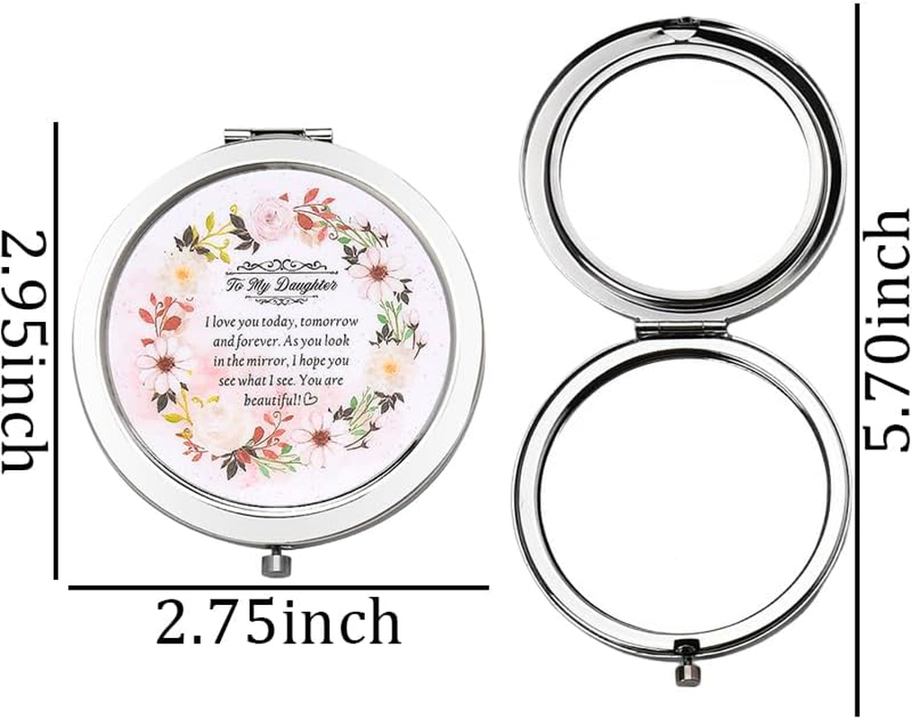 To My Daughter Gifts for Christmas Birthday Compact Mirror for Daughter Inspirational Gifts from Parents I Love My Daughter Gift from Mom Dad Small Floral Print Pocket Mirror Beauty Stuff image number 3