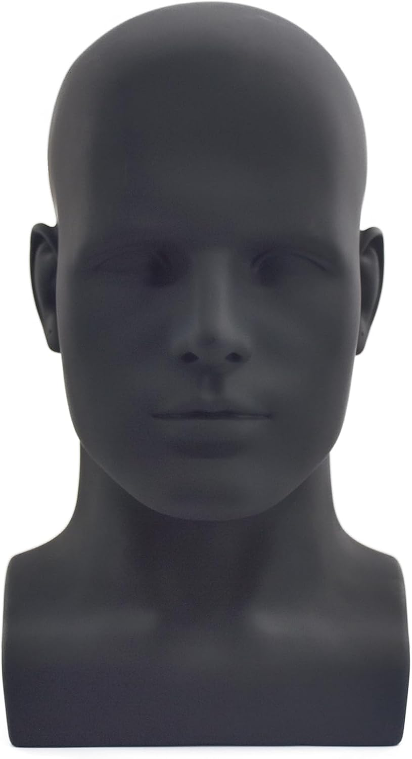 Tcwuzick Male Mannequin Head Professional Manikin Head for Display Wigs Hats Headphone Mask Sunglasses Jewelry and Scravat Display Stand (Matte Black) (L90-Yahei) image number 6