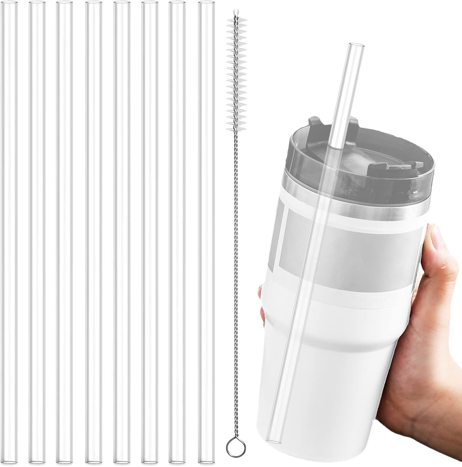 Replacement Straws, 8 Pcs Replacement Straw 1 Pcs Straw Cleaning Brushes for Hydro Flask Wide Mouth Bottle (14, 20, 30, 40Oz) image number 4